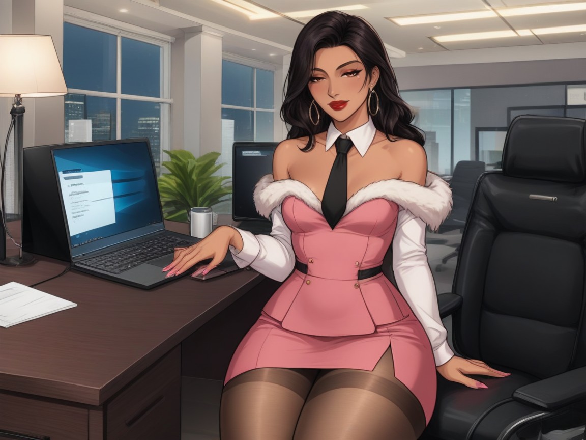 Sheer Nude Tights, Pink Stiletto Pumps, Pink Nails Latina AI Porn
