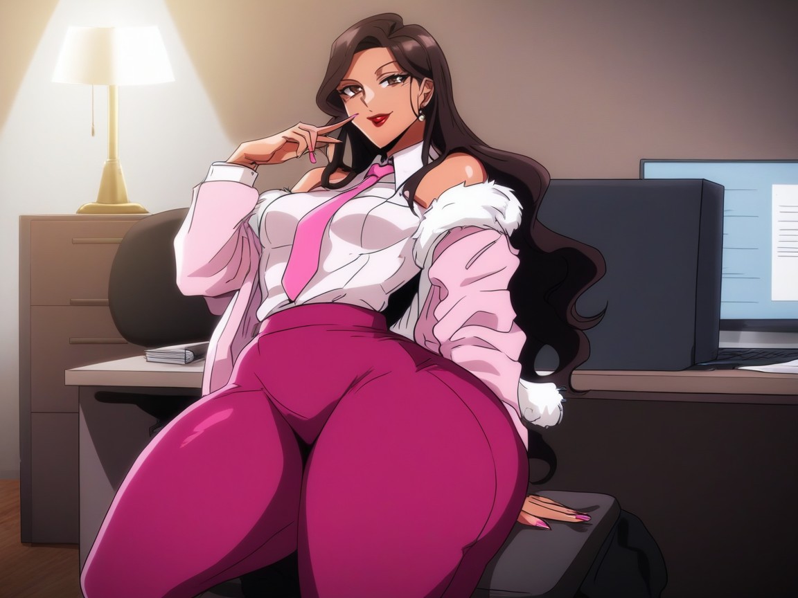 Snatched Waist, Pink Nails, Pink Necktie Hentai IA