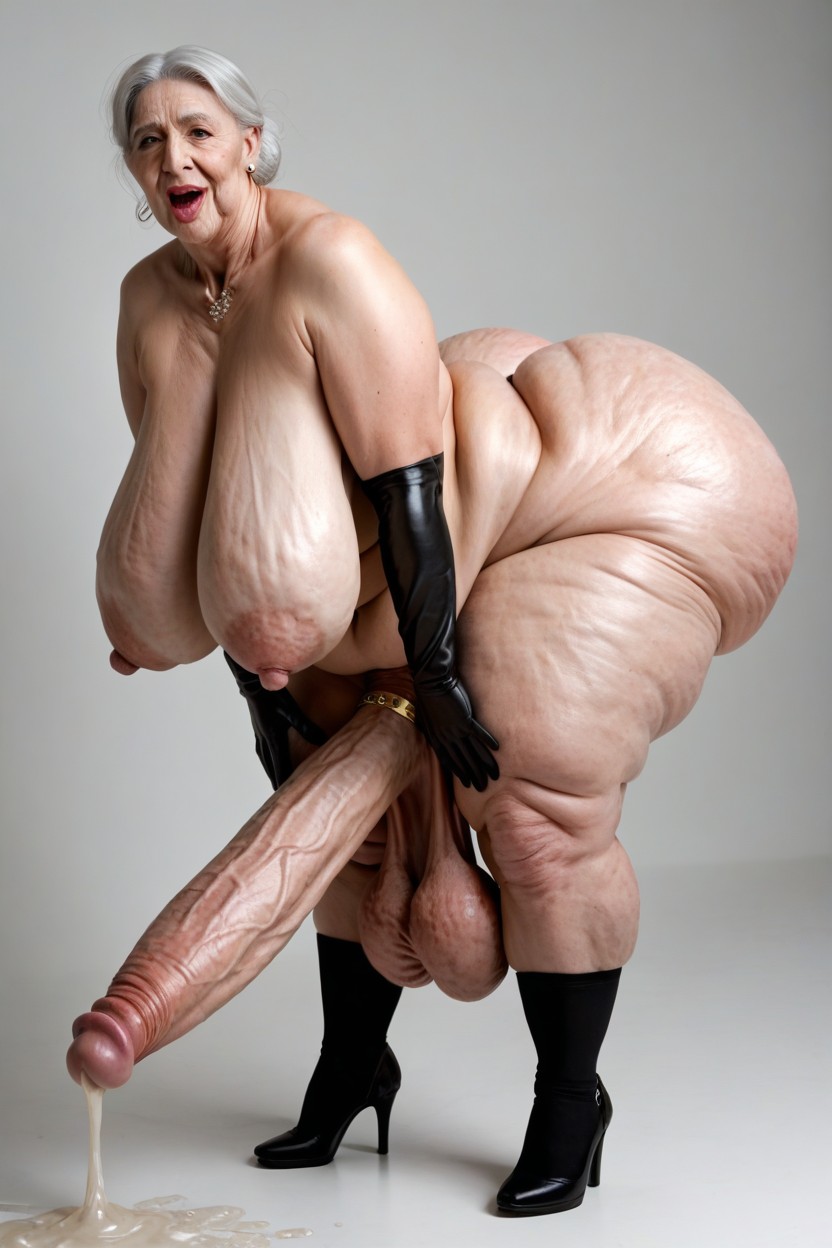 Obese Old Lady, Hyper Long Penis, Big Curves Shemale AI Porn