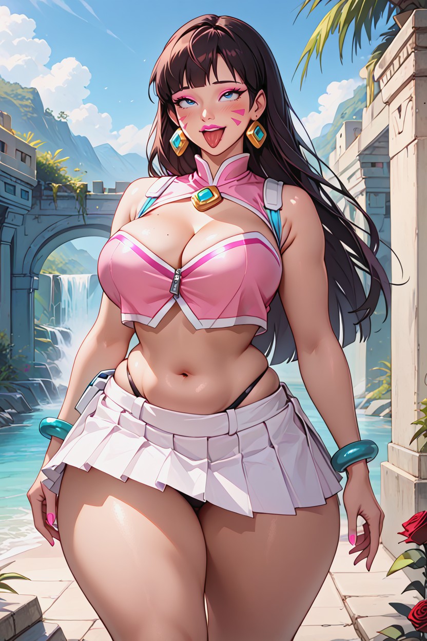 Rolling Eyes, Thick Thighs, Blue Eyes Pink Lipstick AI Porn