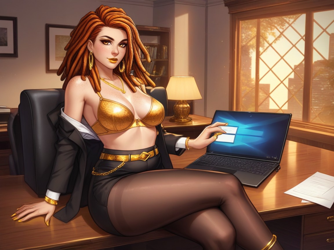 Poitrine Moyenne, 1 Personne, Wearing Gold Silk Office Clothes Porno IA Latina