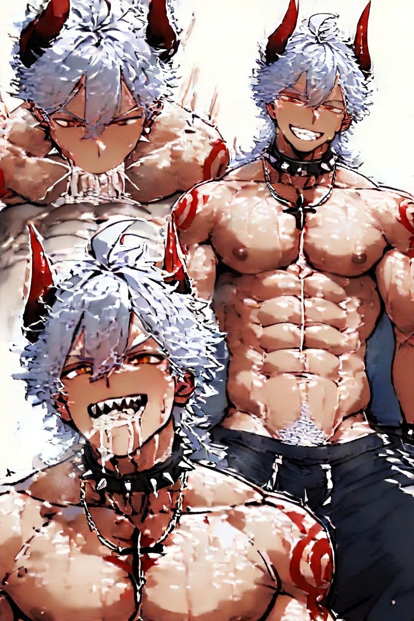 Red Tattoos Shoulders, Abs, Hips Thrusting Porno IA Gay