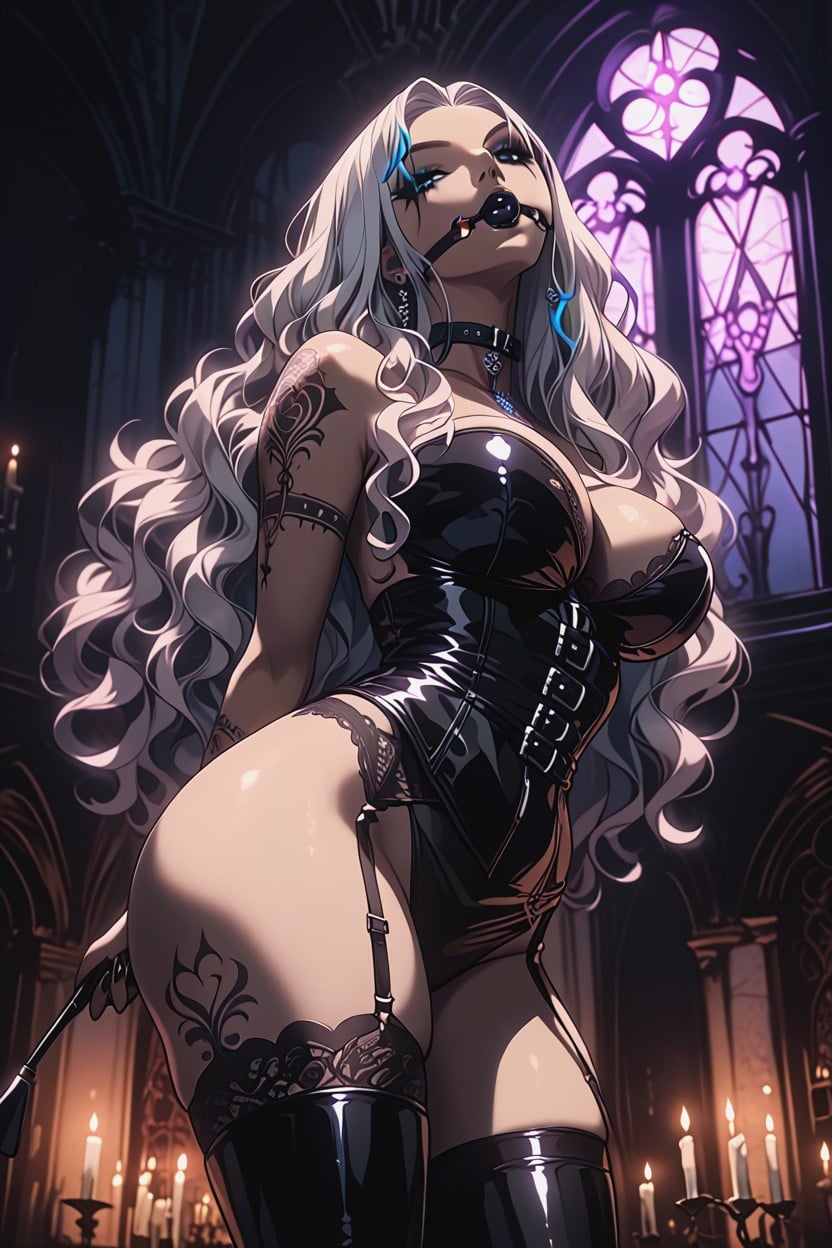 Sheer Lace Garter Belt, Long Flowing Hair, One Hand On Her Hip Hentai IA