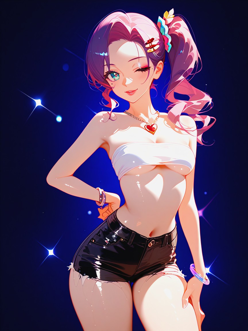 Underboob, Woman With Purple Hair, Cute Hentai AI Porn