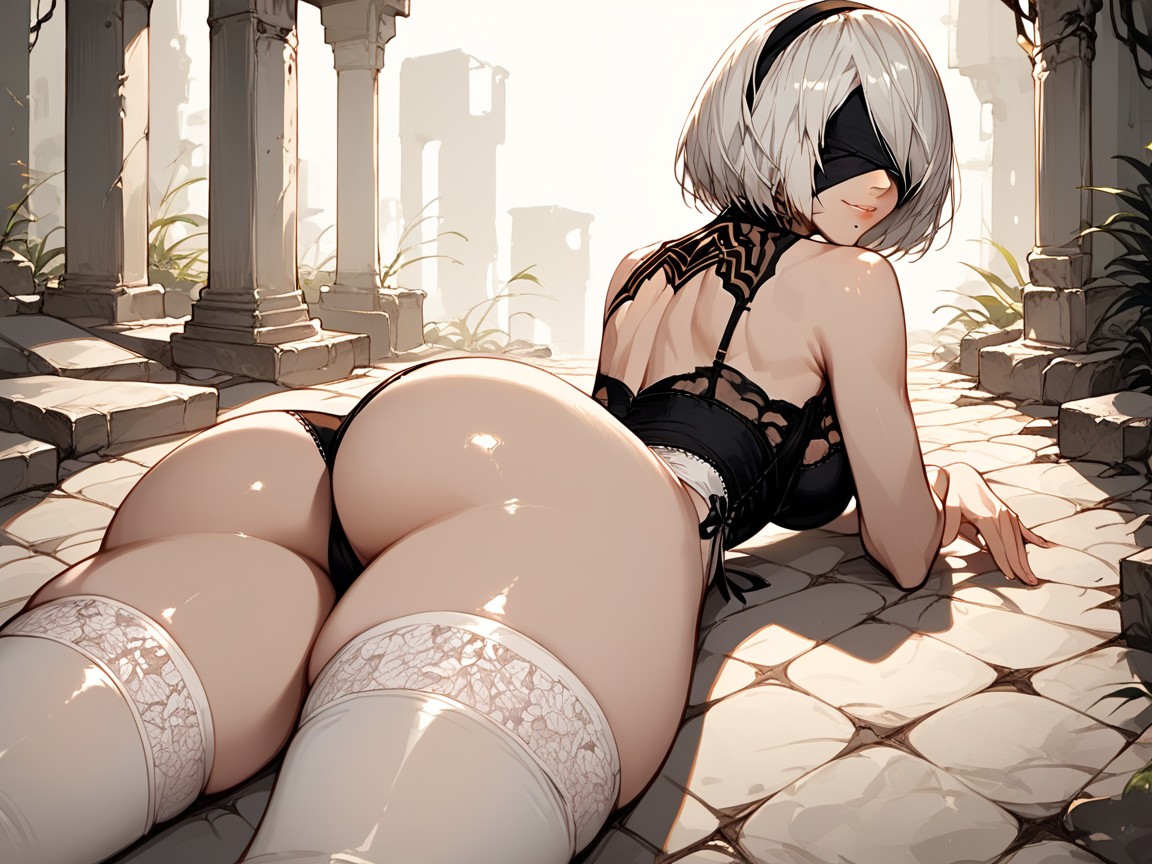 White Hair, High Detail, Thick Thighs Hentai IA