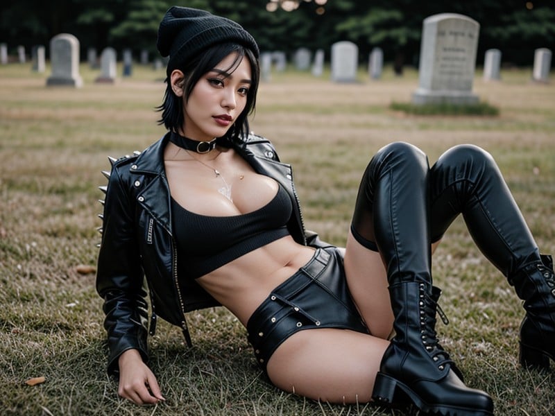 Cemetery, Ripped Clothing, Big Black Boots AI Porn