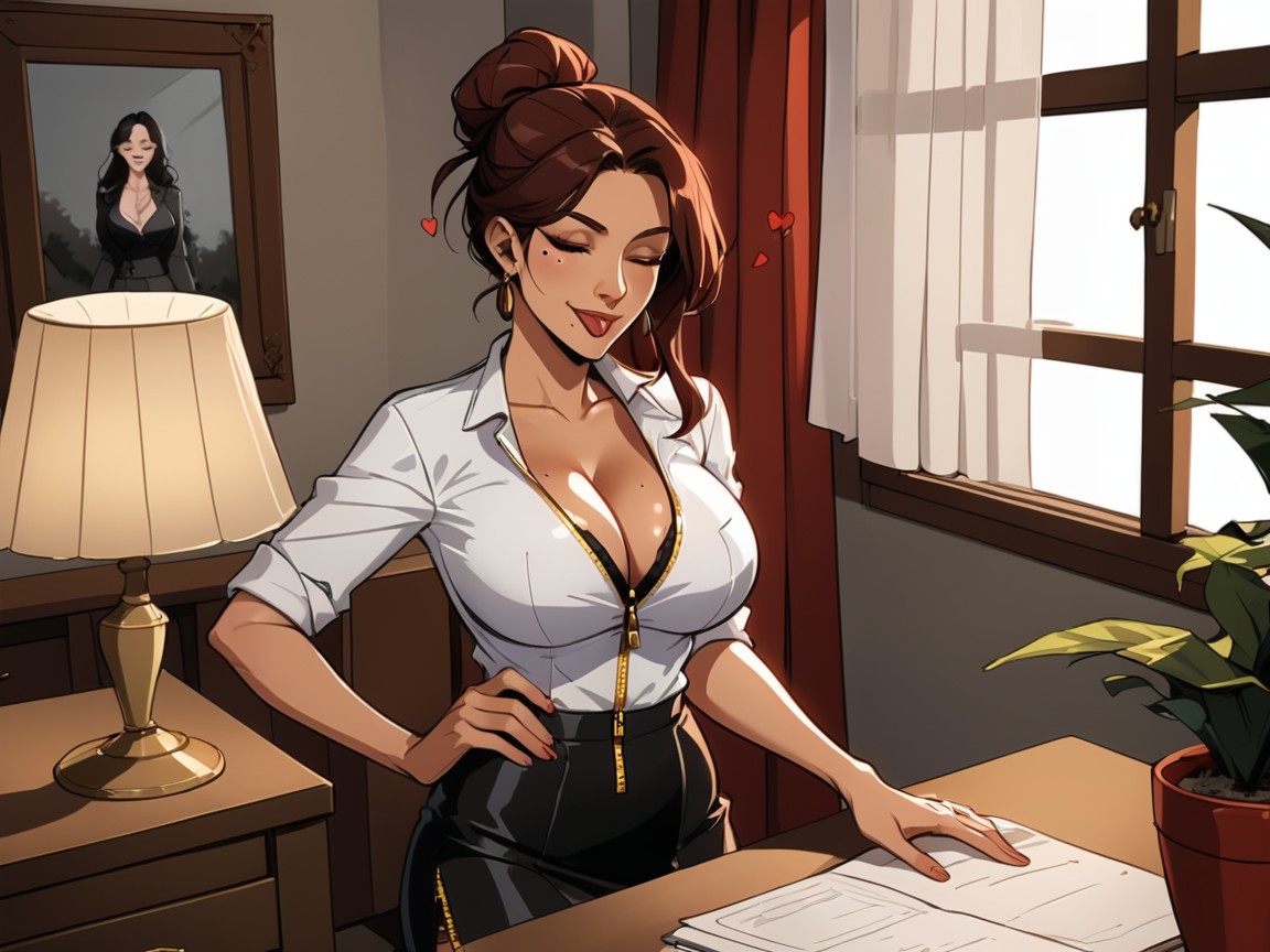 One Woman, Sheer Black Stockings, Office AI Porn