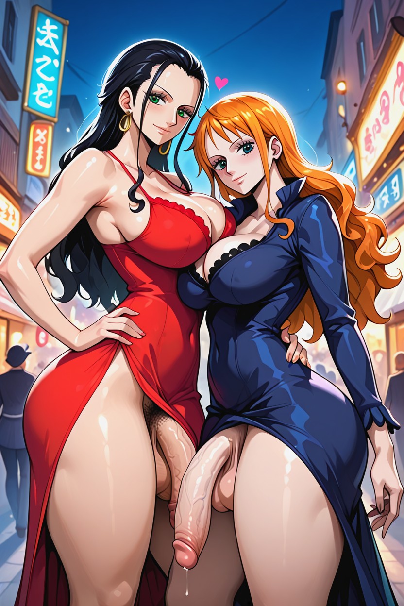 Flaccid Cock, Two Futa Women Standing, Strock It Shemale AI Porn