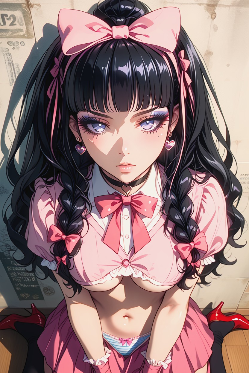 Ponytail, Stripe Knee High Socks, Twintails Hentai IA