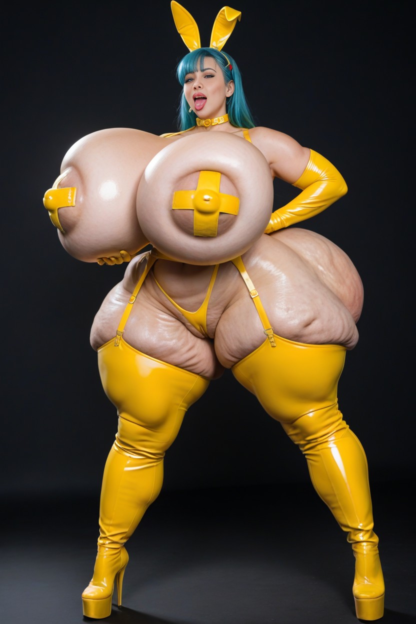 Yellow Harness Belts, Front View, Horny Facial Expression AI Porn