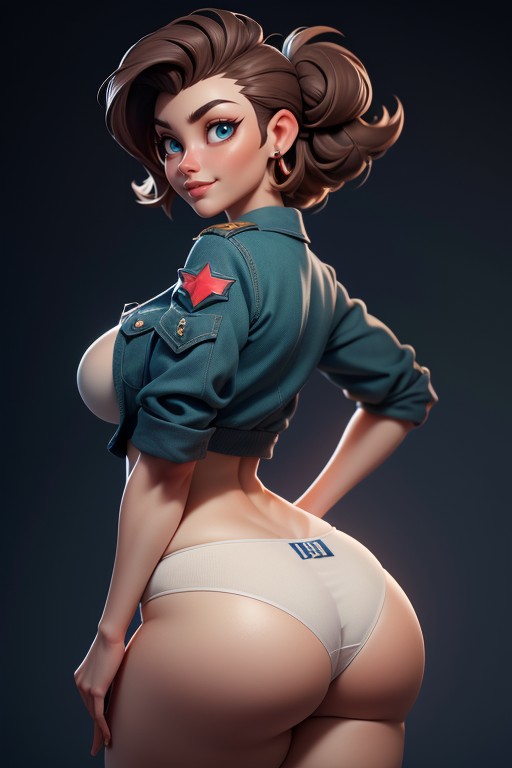 Sexy Smile Rear View, Looking Back At Viewer, Mohawk Hairstyle Shaved Bald On The Sides Hentai AI Porn