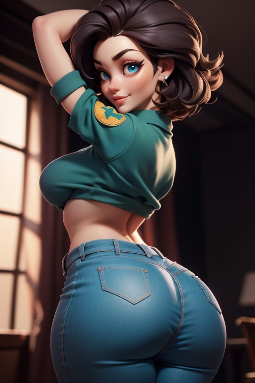 Arms Up In Front Of Face As Though Hugging Upward, Desnuda, Brunette With Very Military Hair Hentai IA