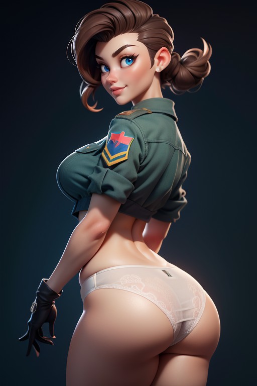 Brown Hair In A Mohawk Hair Style, Rear View Of Large Round Ass, Thick Hentai AI Porn