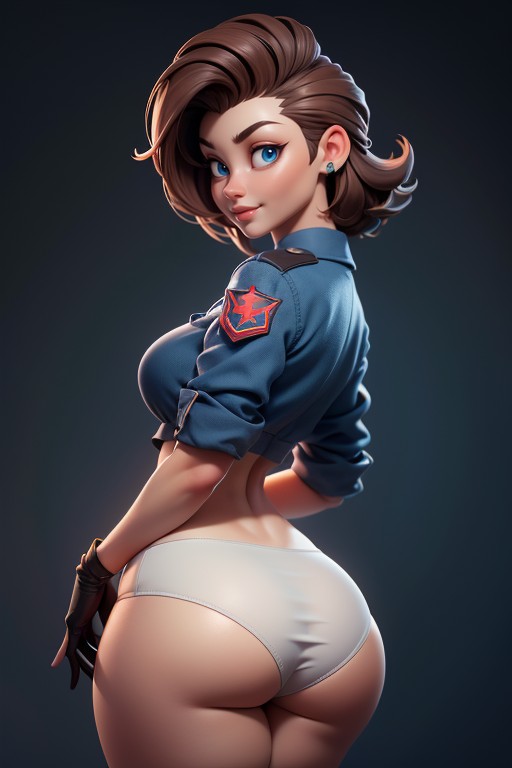 Thick Thighs, Brown Hair In A Mohawk Hair Style On Bald Head, Correct Body Proportions Hentai AI Porn