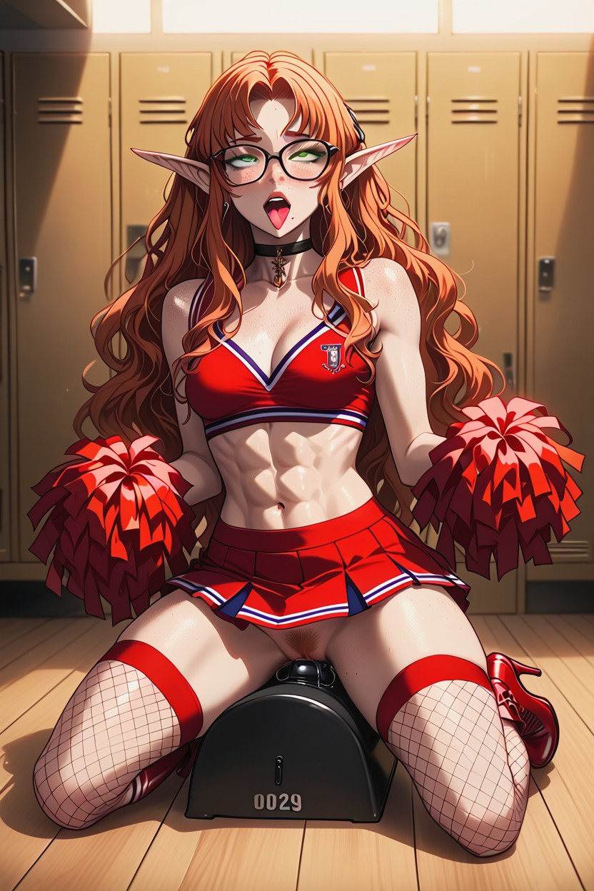 Red Pompoms, Freckles, Sybian AI Porn