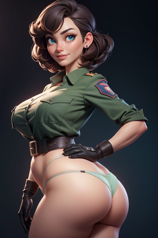 Black Gloves, Large Breasts, Very Very Brown Hair Hentai AI Porn