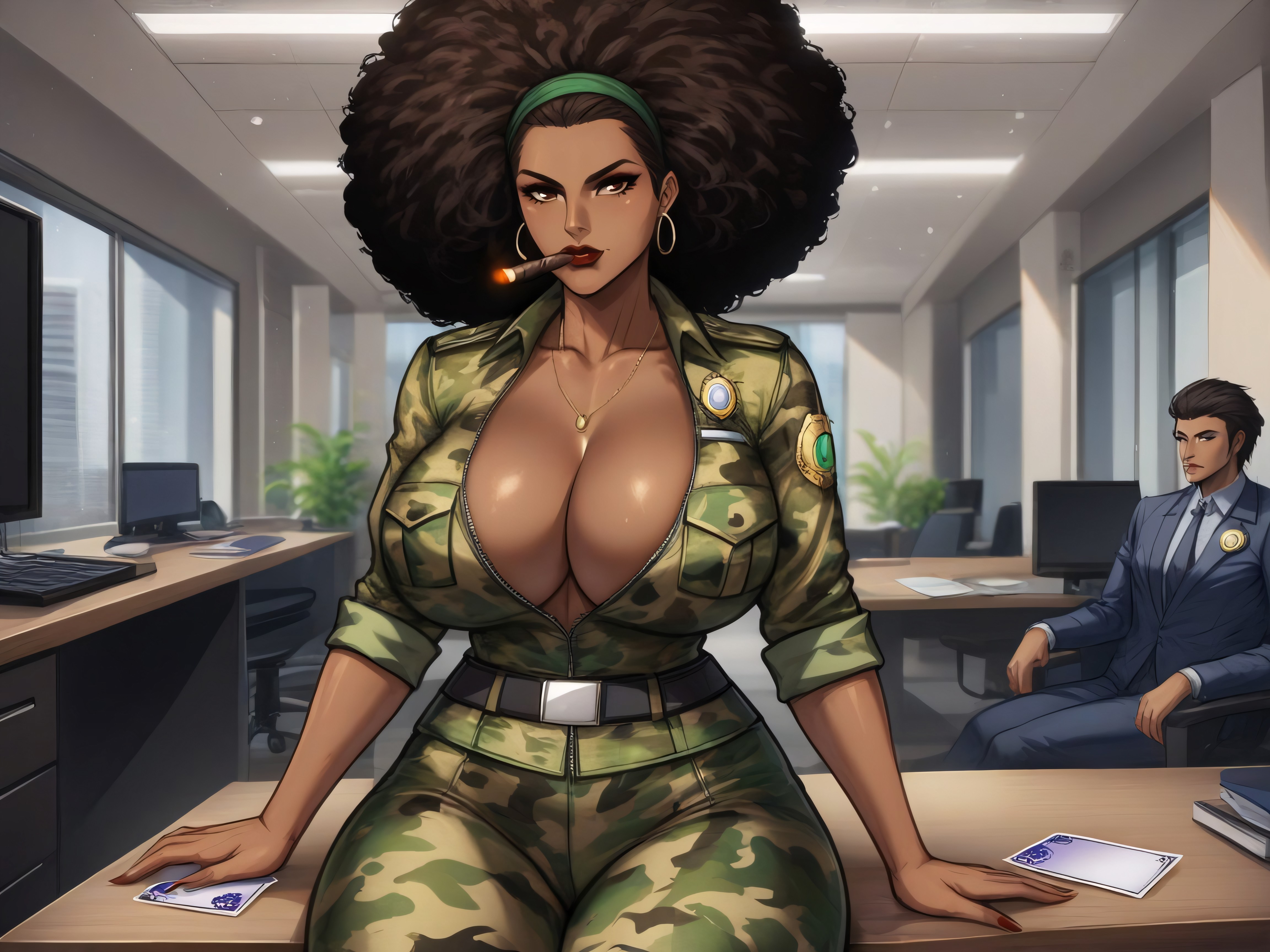 Serious Face, Strong Legs, Dark Brown Skin Latina AI Porn