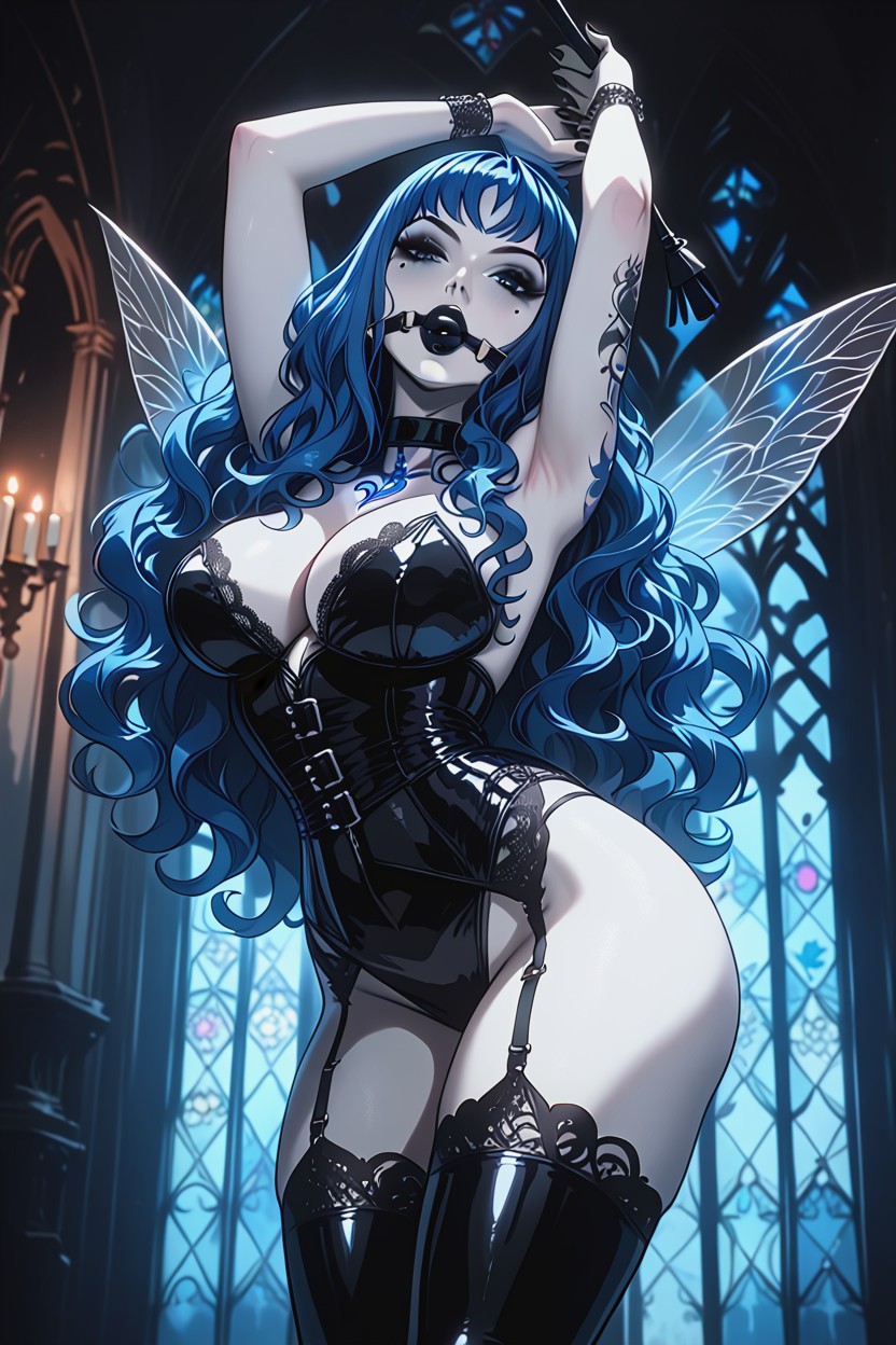 18+, Side View, Glowing Tattoos Wrapping Around Her Curves Hentai AI Porn