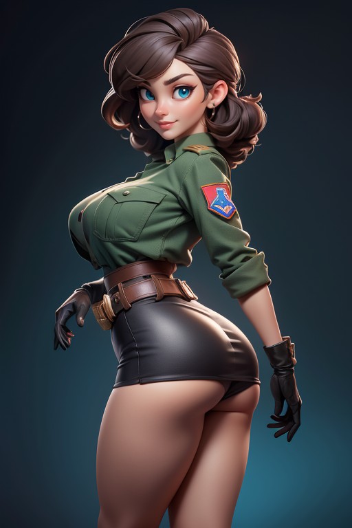 Curvy Hips, Large Breasts, Very Very Brown Hair Hentai AI Porn