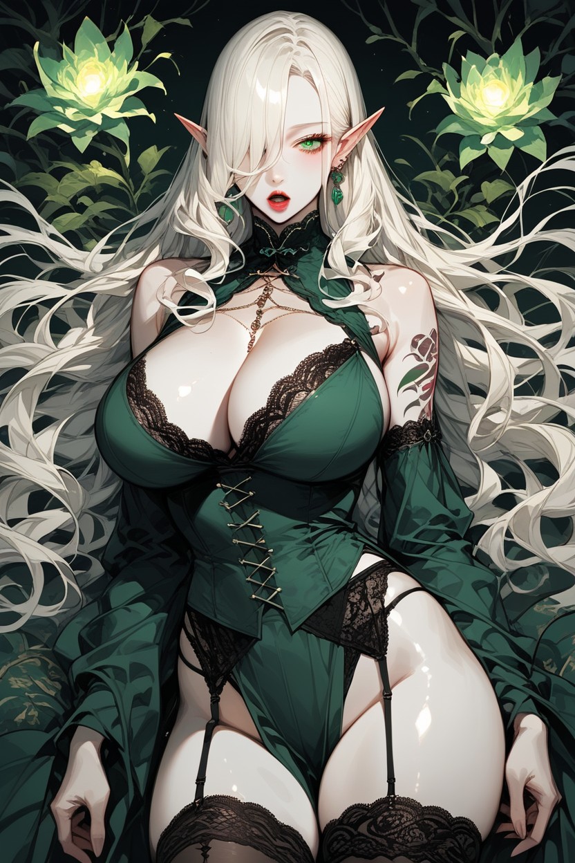 High Resolution, Green Panties At The End Of One Thigh, Mifune Seijirou Art Style Hentai IA