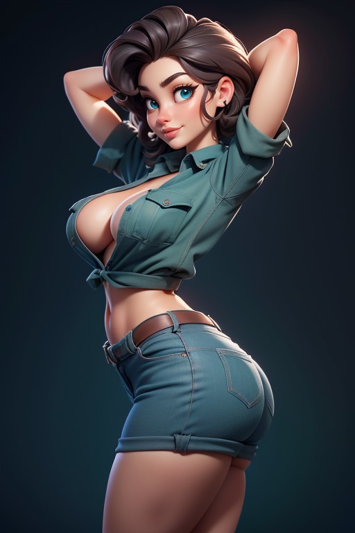 Arms Up In Front Of Face In Hugging Pose, Sexy And Confident Smile, Vista Lateral Hentai IA