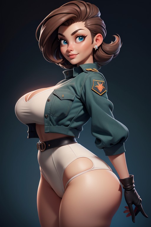 Rear View Of Large Round Bubble Ass, Gi Joe Beautiful Gorgeous Face, White Underwear Hentai AI Porn