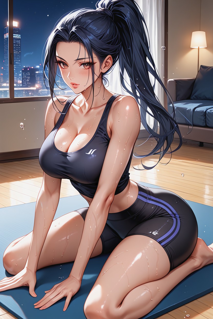 Hazel Eyes, Sleek Long Ponytail, Over Thirty Hentai AI Porn