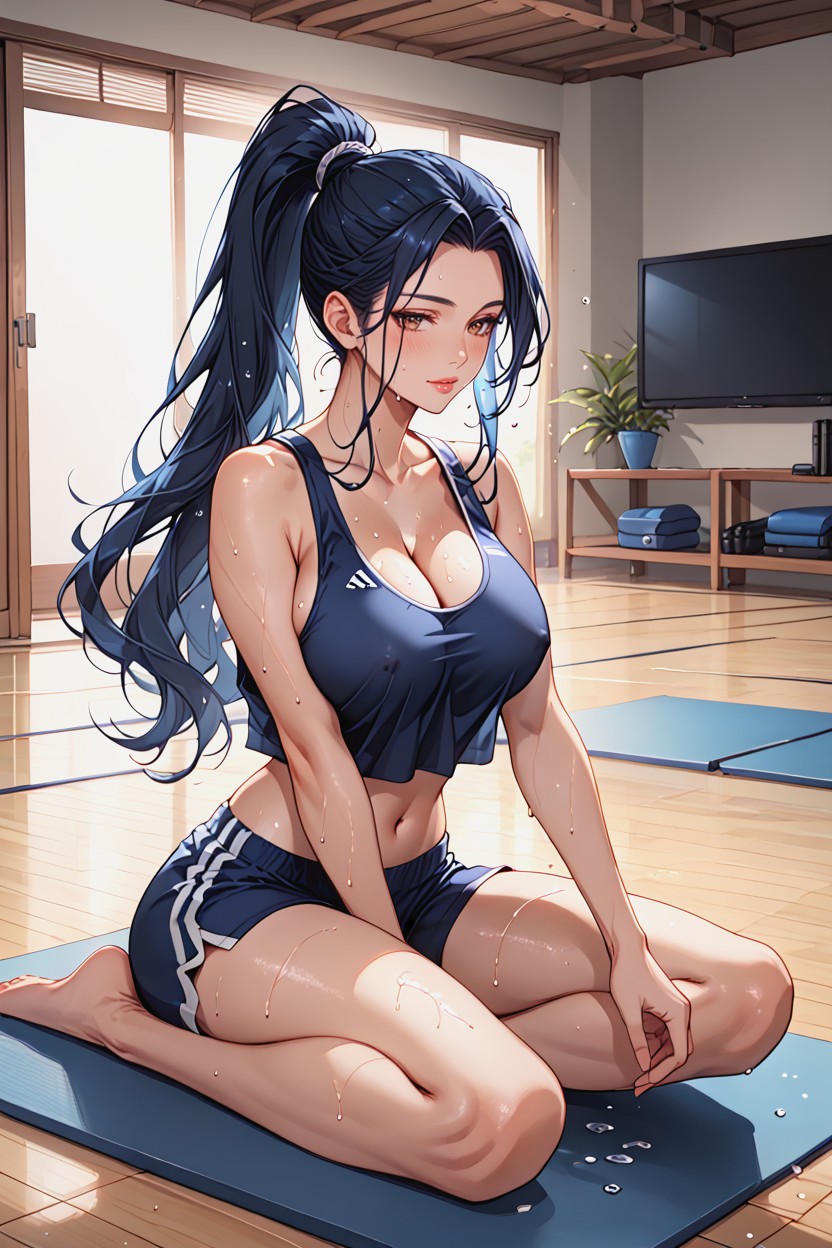 Cozy Home Environment, Navy Sport Shorts, At Home Hentai AI Porn