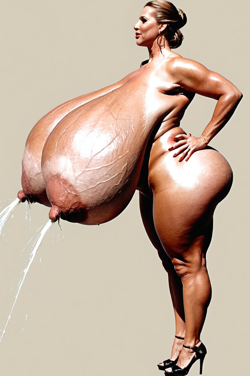 Gigantic Breasts, Wide Cleavage, Side View AI Porn