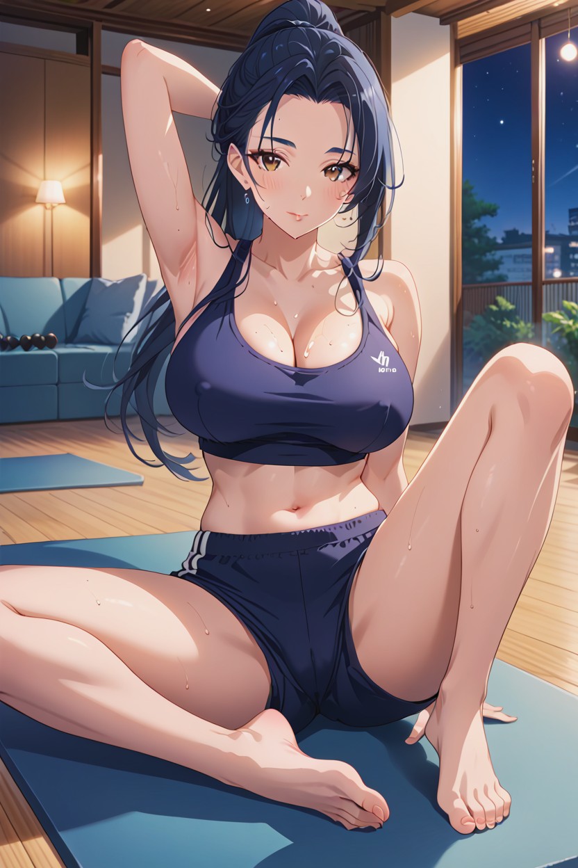 Tired But Happy, Camel Toe, Dim Warm Lighting Hentai AI Porn