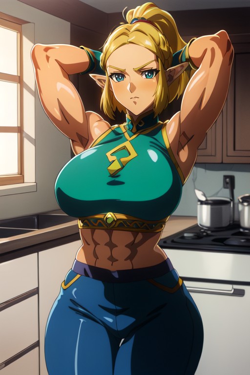 Muscular Arms, Extreme Snatched Waist, In A Kitchen Hentai AI Porn