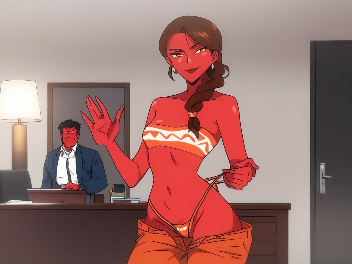 Snatched Waist, Office, Orange Cargo Pants Hentai AI Porn