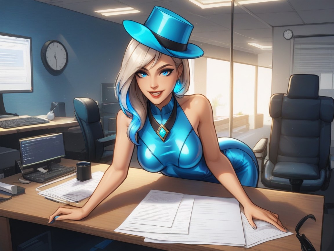 Rounded Breast, 1 Person, Blue Metallic Pendant At Chest Latina AI Porn