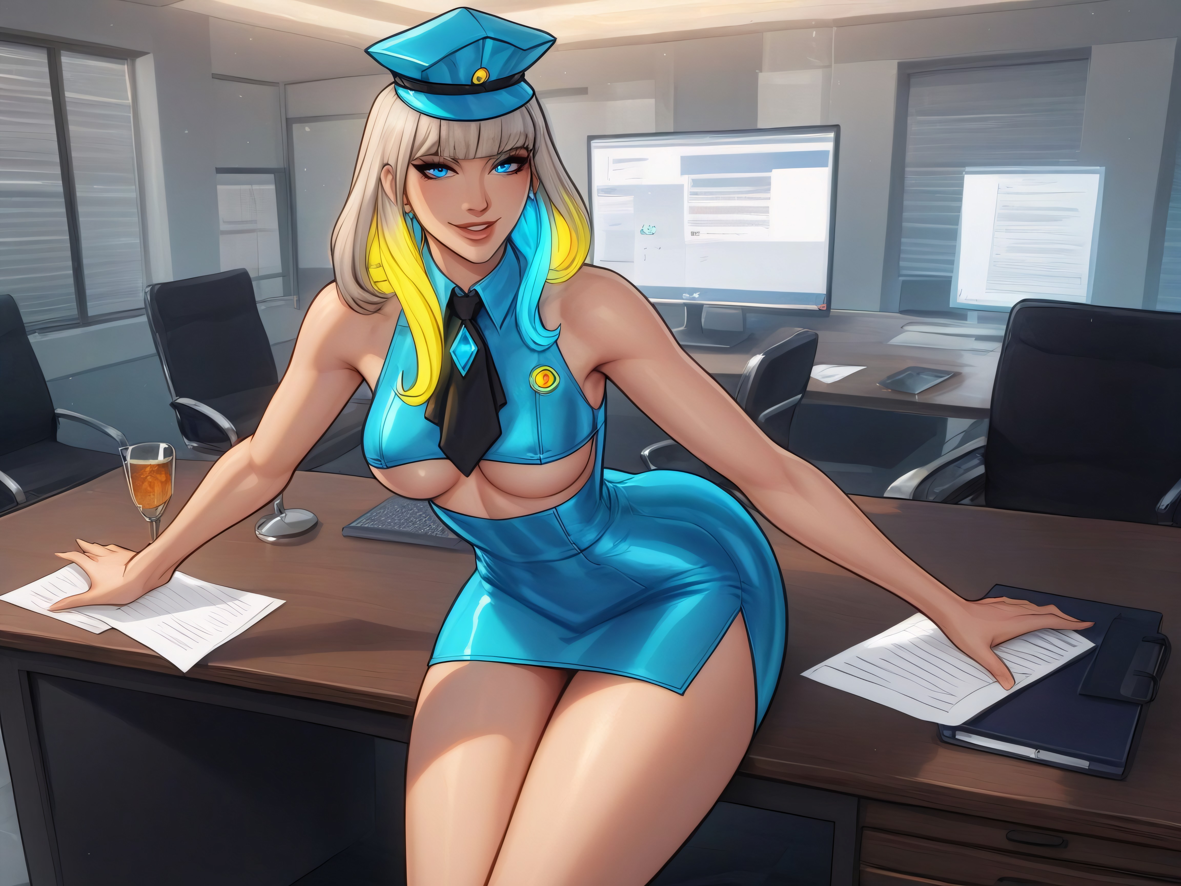 Rounded High Breasts, Happy Face, Visitor Badge Tray Latina AI Porn