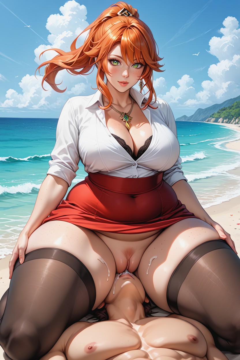 Beach, Cleavage, Kneeling AI Porn