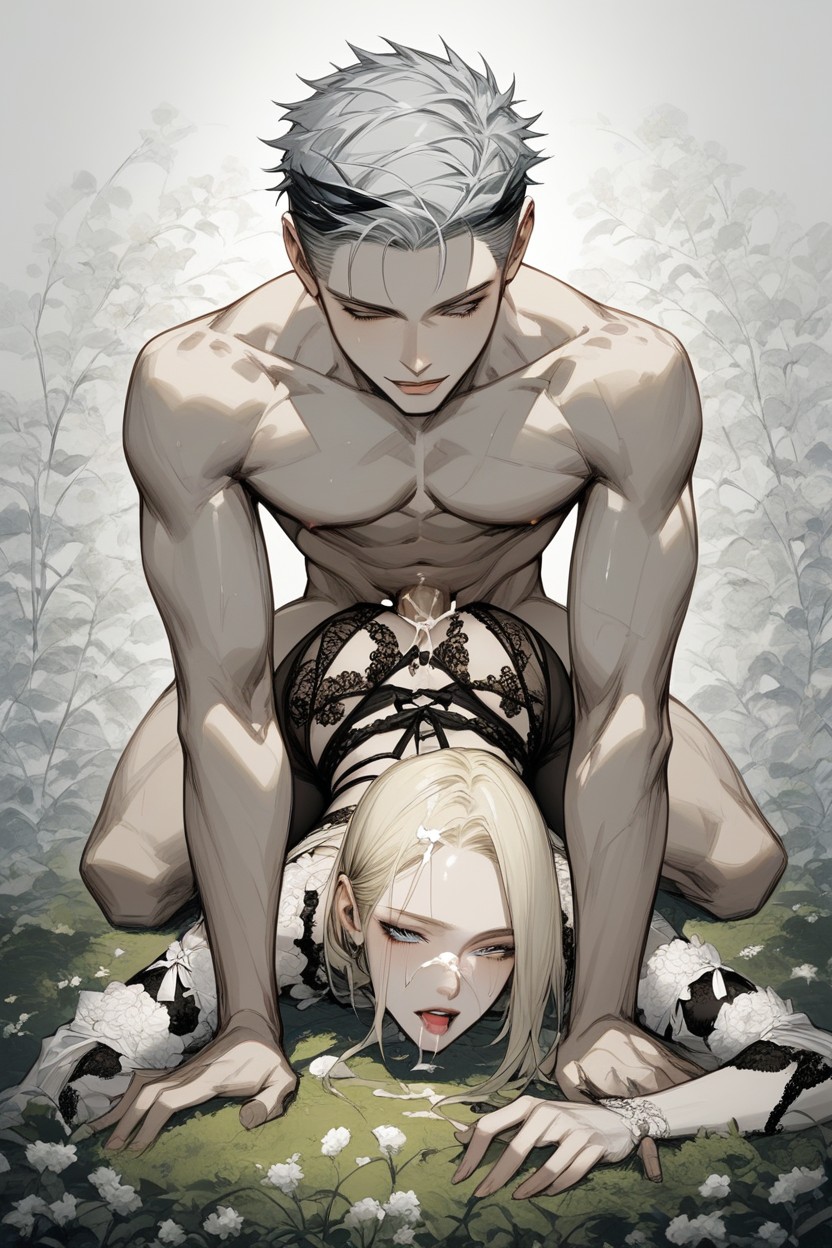 Gray Hair Man Is Taller Than Blonde Man, 25+, Cuerpo Completo Porno gay IA