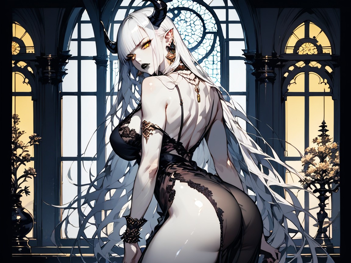 Naked Under Gown, Back Facing Viewer, Thick Thighs Hentai AI Porn