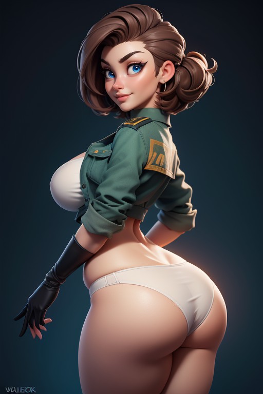 Sexy Woman Soldier Lady Jaye, Sexy Smile Rear View, Buzzcut Hentai AI Porn
