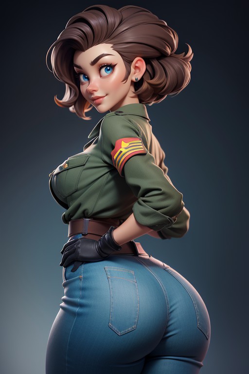 Thick Thighs, Brown Hair In A Mohawk Hair Style On Bald Head, Rear View Hentai AI Porn
