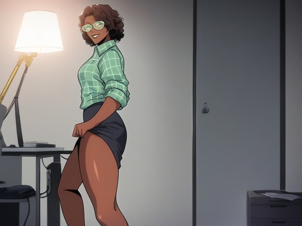 Opaque Black Tights Mid Thigh, Dark Ebony Skin, Curly Hentai AI Porn