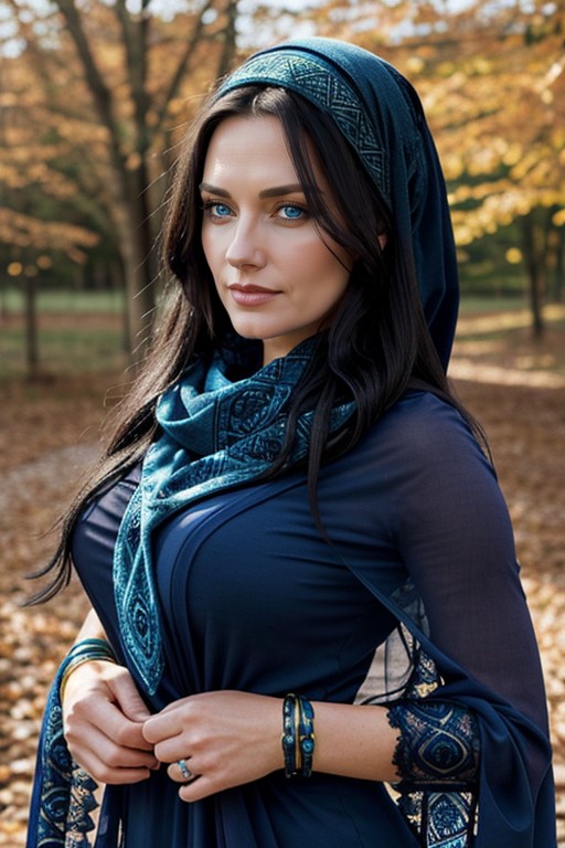 Blue Dress, Long Hair, Celtic Jewelry AI Porn
