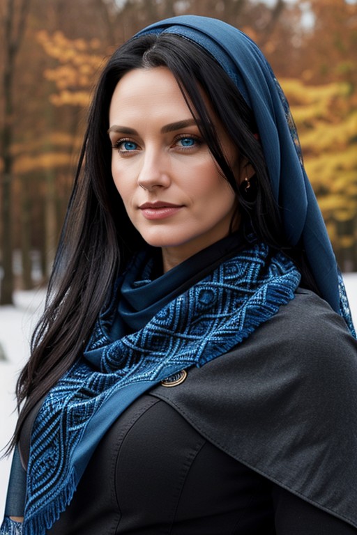 Blue Lace Veil, Blue Scarf, Blue Eyes AI Porn