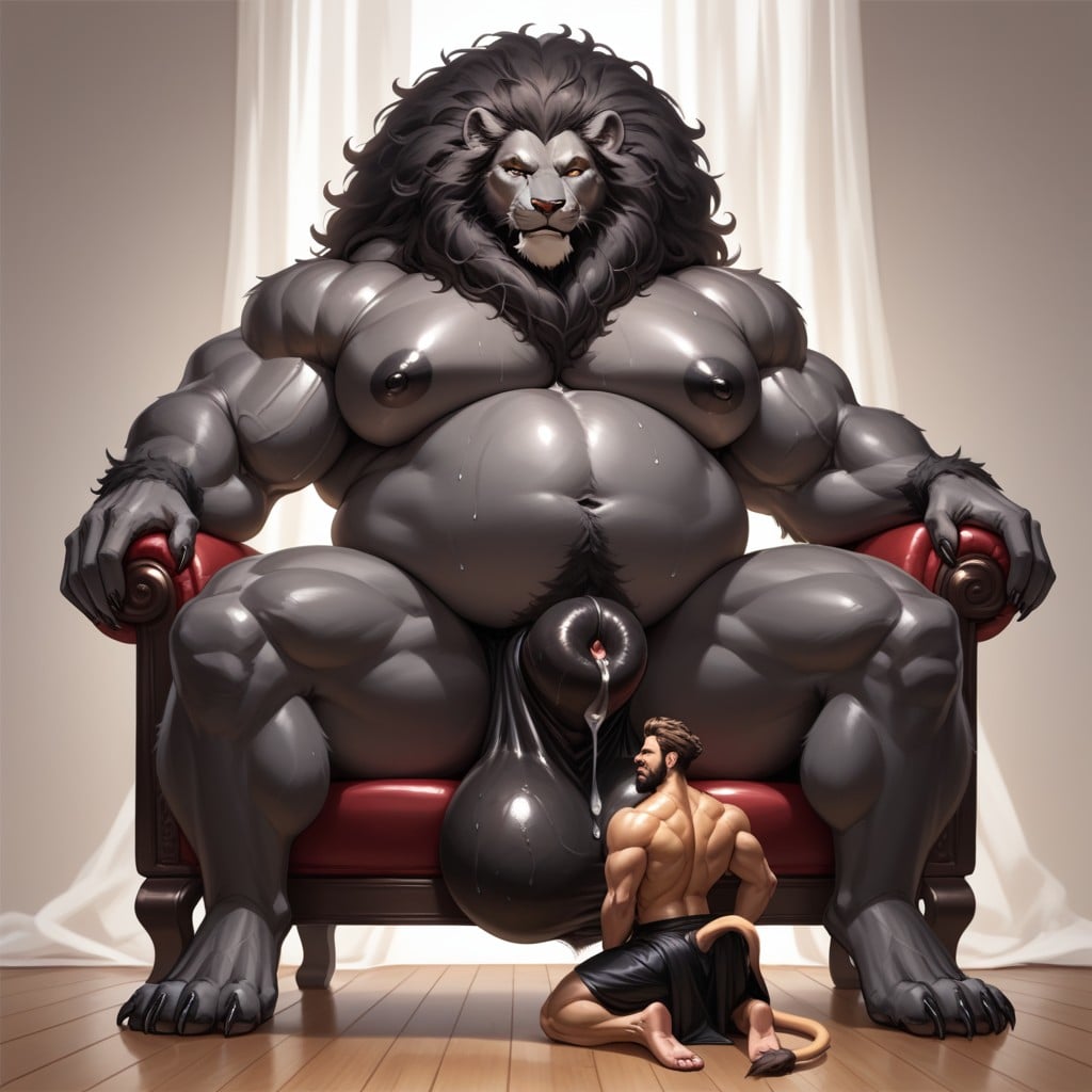 Gigantic Hyper Sheath, Hyper Pecs, Lion Furry AI Porn