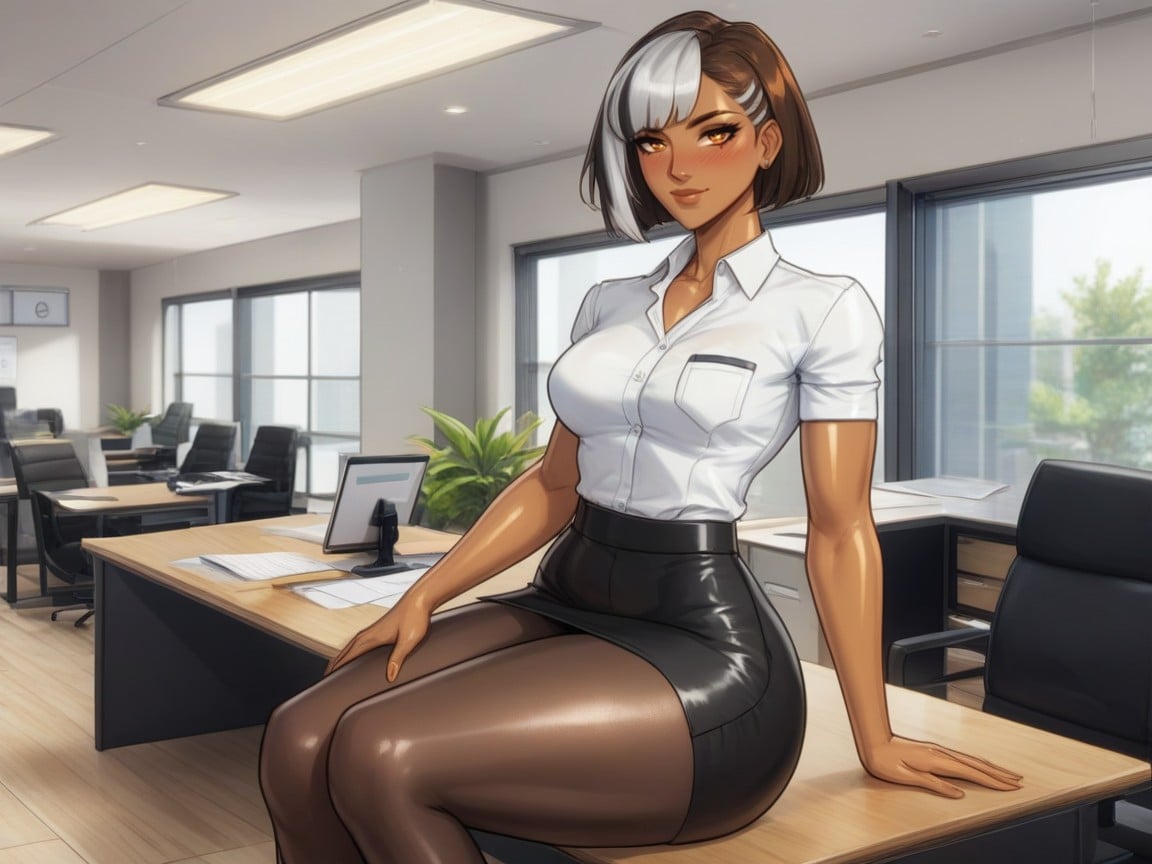 Black Bobcut Hair With Silver Highlights, Culo Masivo, Office Mailroom Porno latina IA