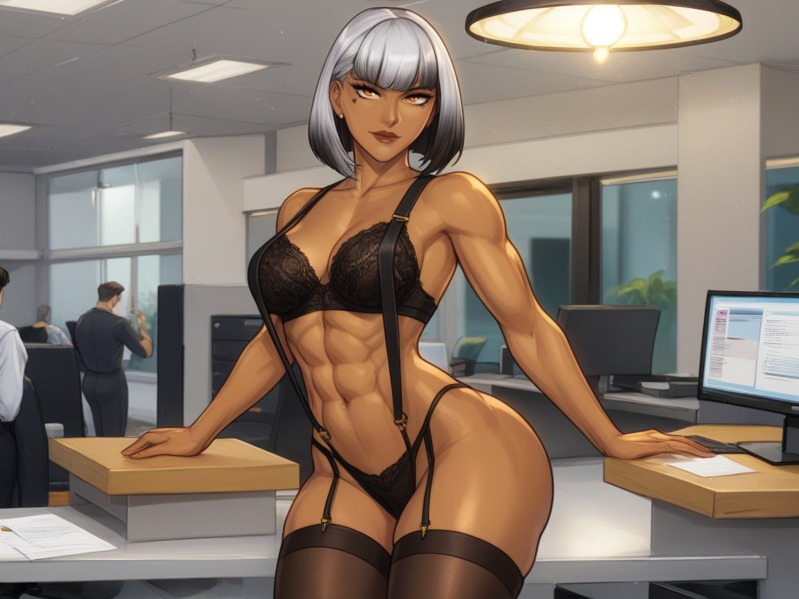 Nsfw, Black High Waisted Skort, Squared Torso Latina AI Porn