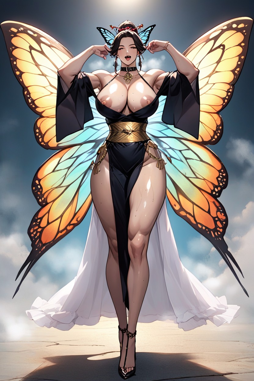 Full Body, Sleeves With Gorgeous Butterfly Wings, Steam Hentai AI Porn