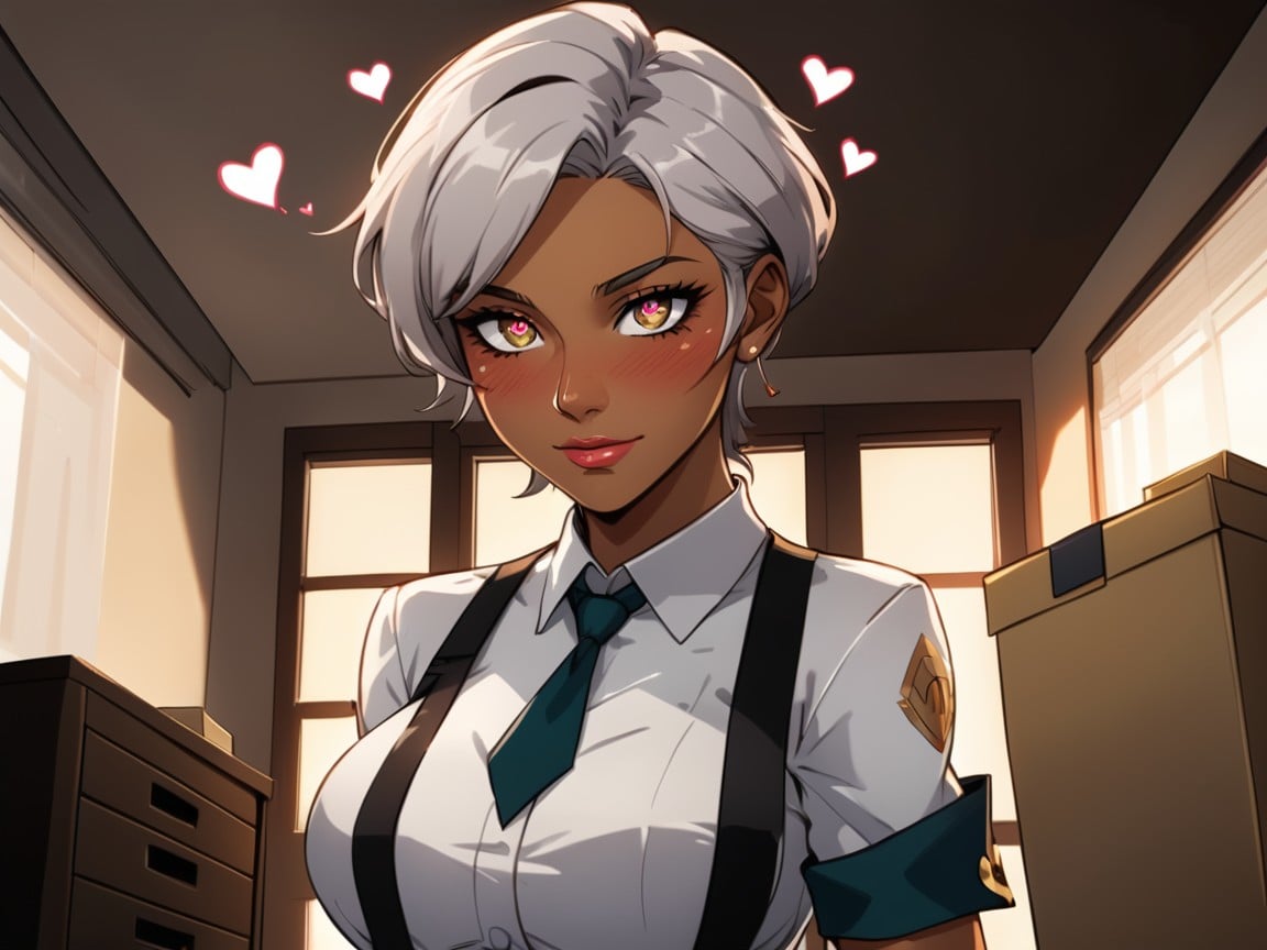 Squared Shoulders, 1 Person, Wearing Silver Tigerprint Office Clothes With Suspenders AI Porn
