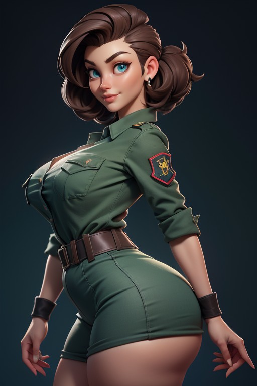 Correct Body Proportions, Brown Hair In A Mohawk Hair Style On Bald Head, Buzzcut Hentai AI Porn