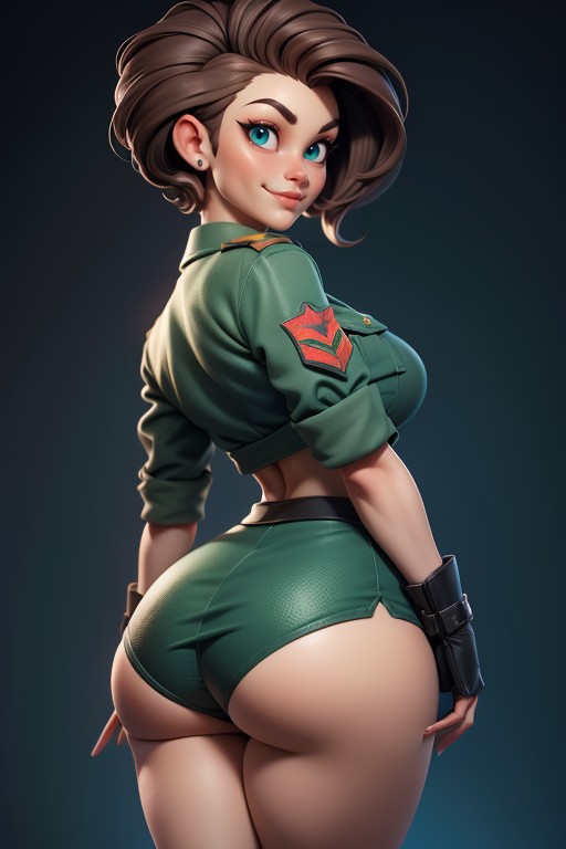 Pixie Cut, Bald On The Sides, Rear View Of Large Round Bubble Ass Hentai AI Porn