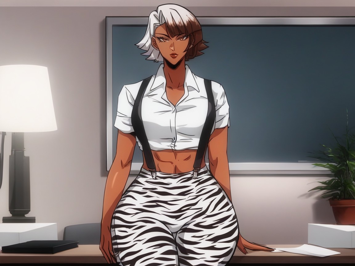 Silver Suspenders, Bobcut, Metal Shelves Hentai AI Porn